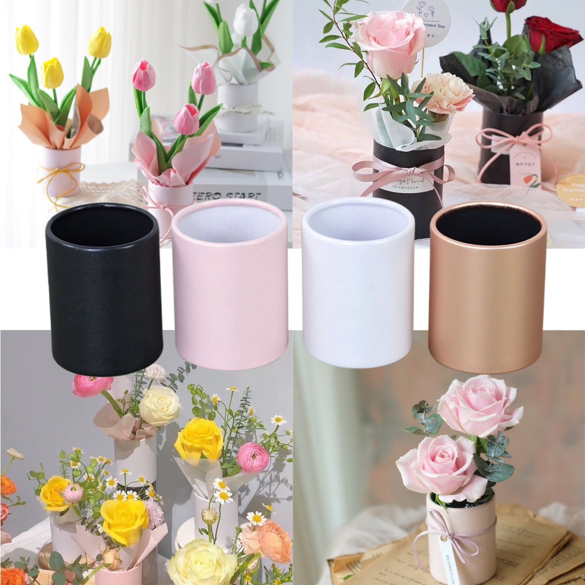 4pcs Mini Round Flower Box Gif - Florist Supply Buckets 评论和价格